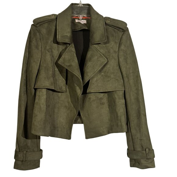 Nanette Lepore Womens Olive Green Faux Suede Cropped Jacket M - Picture 1 of 8